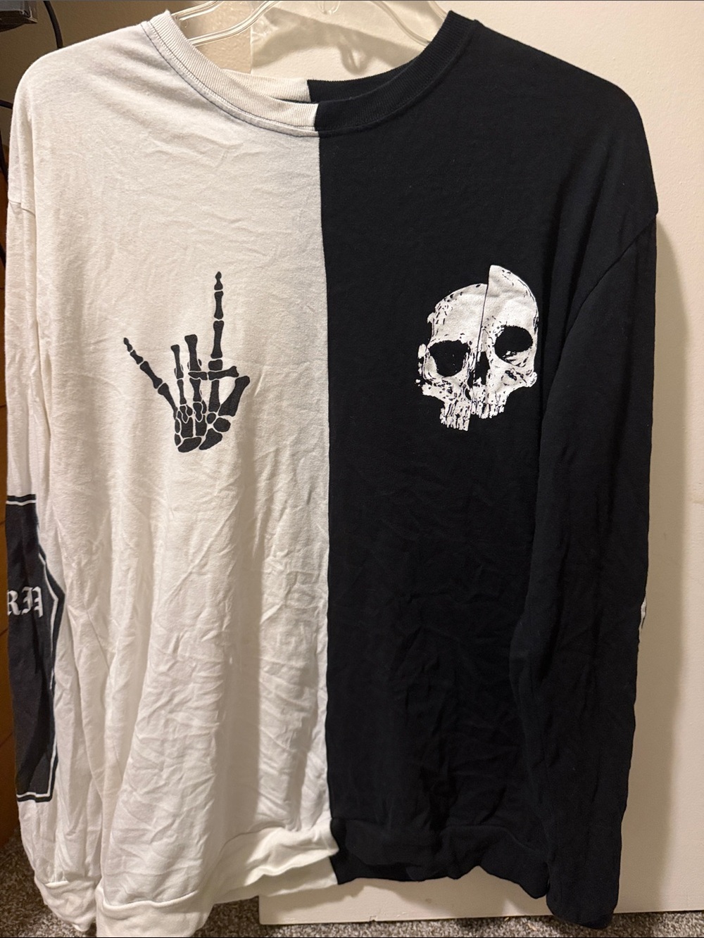 Hot Topic Black and White Split Collar Tee